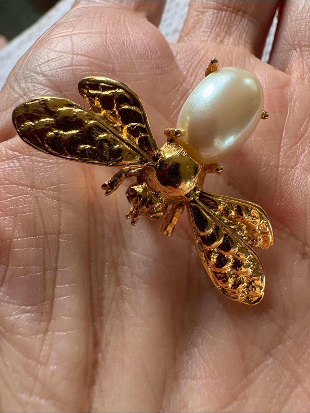 Gold Bee Brooch with Pearl Accent - Women Jewelry